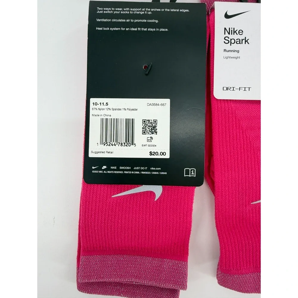 6 Pairs Nike Spark Crew Lightweight Running‎ Socks Pink Mens 10-11.5 DA3584-667